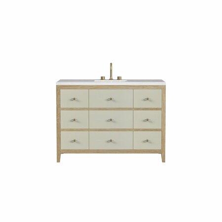 JAMES MARTIN VANITIES 48'' Single Vanity, Sunwashed Oak with Embossed Shagreen w/ 3 CM Arctic Fall Solid Surface Top D604-V48-SHG-3AF